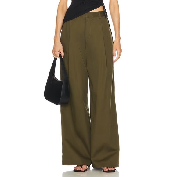 Frame Pleated Wide Leg Pant Surplus Green 6 - Picture 1 of 12